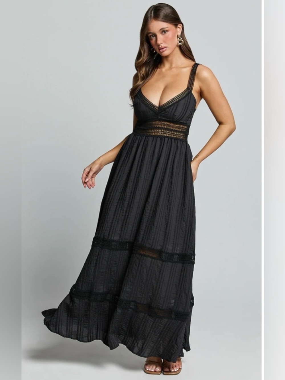Showpo Black Crochet Trim V-Neck Maxi Dress